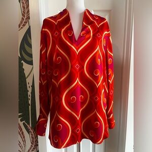 Vibrant Red and Orange Rachel Zoe Patterned Blouse